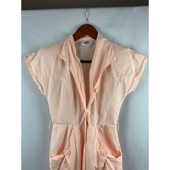 Vintage Peach Short-Sleeve Button-Front Wild Dress Size M - Picture 2 of 5